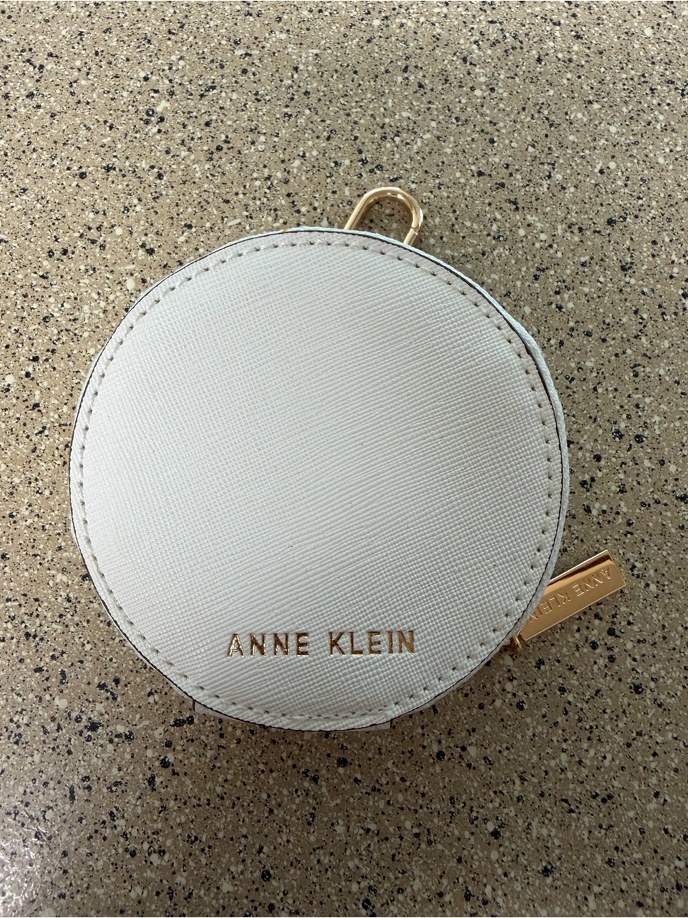 Anne Klein Cream Round Coin Case with Gold Accents